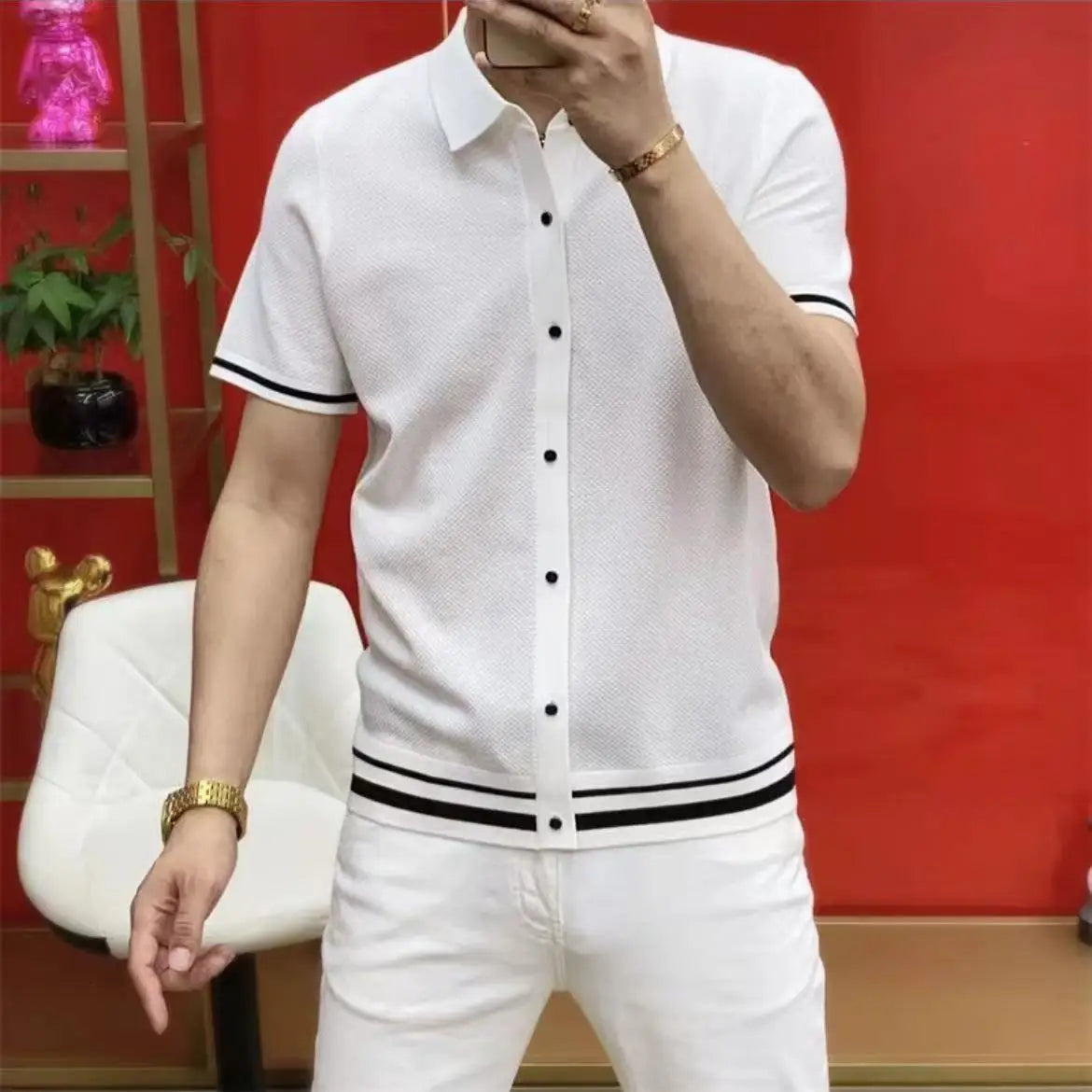 The “Ivory Prestige” Knit Polo Shirt