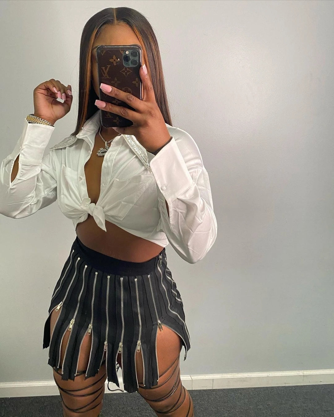 The “Midnight Allure” Zip Fringe Skirt