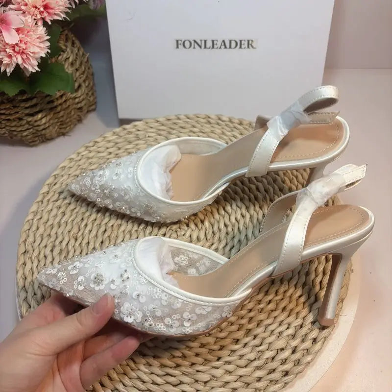 Ivory Elegance Rhinestone Slingback Heels