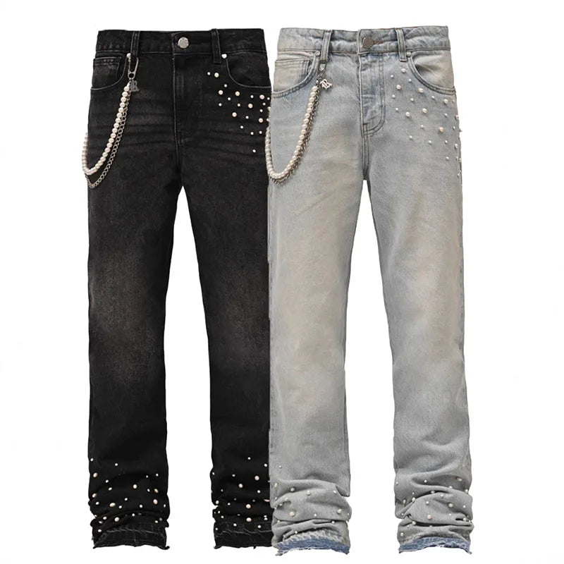 Diamond Drip Straight-Leg Jeans