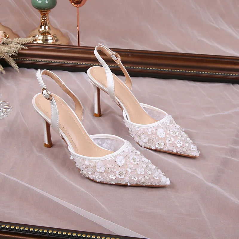 Ivory Elegance Rhinestone Slingback Heels