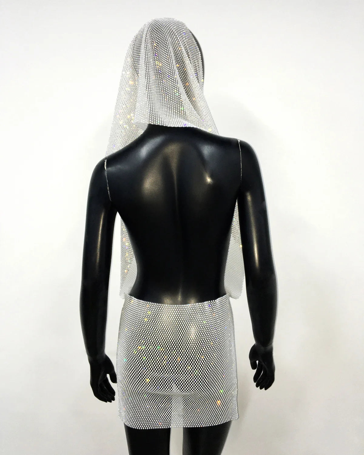 Midnight Radiance Crystal Hooded Mini Dress