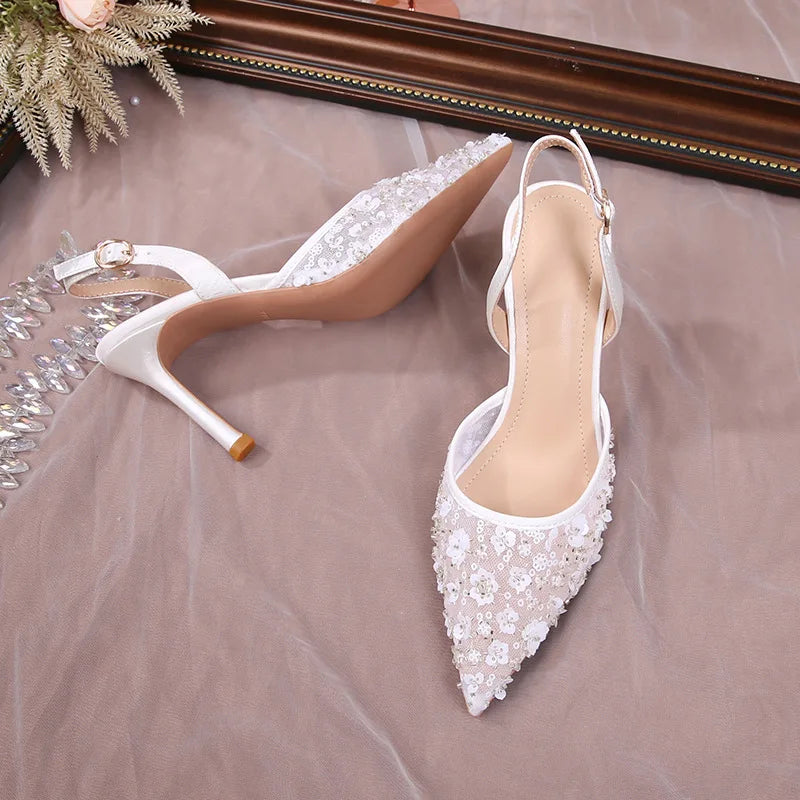 Ivory Elegance Rhinestone Slingback Heels