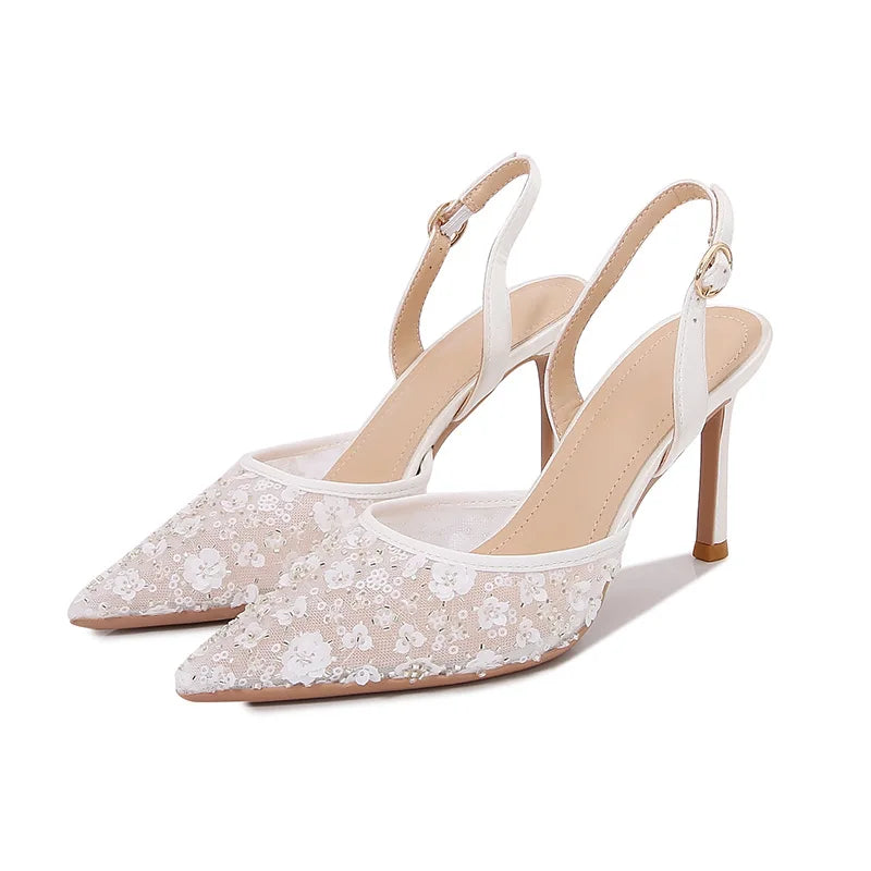 Ivory Elegance Rhinestone Slingback Heels