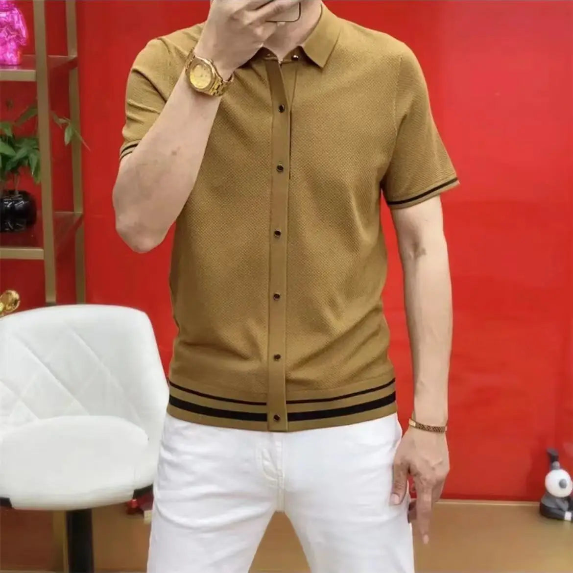 The “Ivory Prestige” Knit Polo Shirt